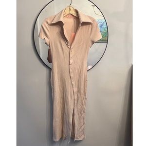 NWT | Troublemaker | Beige Button Up Bodycon Midi Dress